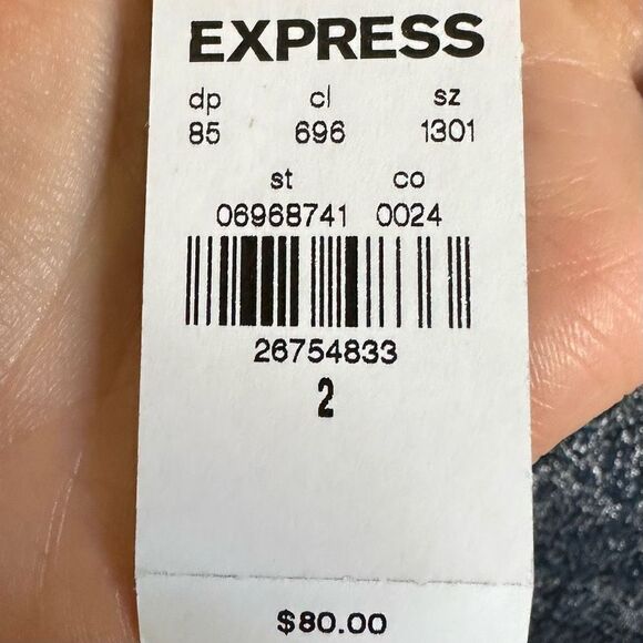 Express Slim Super High Rise Jacquard Silver Metallic Blue Jeans - Picture 7 of 7